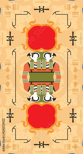 "Egyptian Playing Card Design with Horus - Vector Art Pattern"
