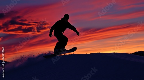 Sunset Snowboarding Adventure: Breathtaking Winter Scene