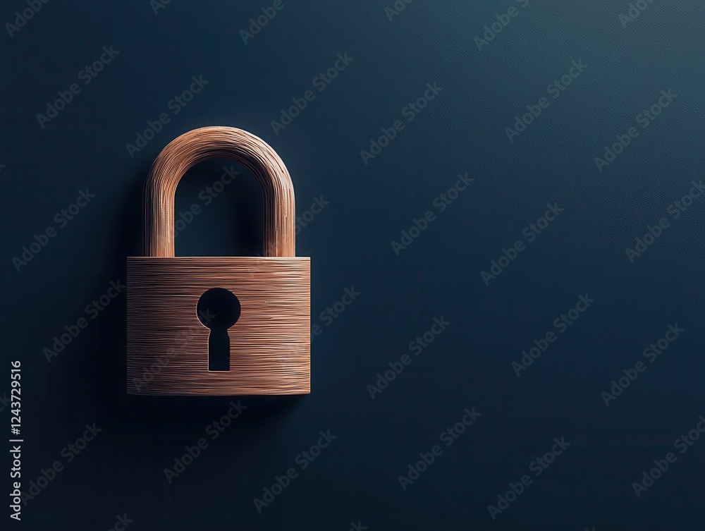 Fototapeta premium Minimalist data encryption concept with a closed padlock and binary stream