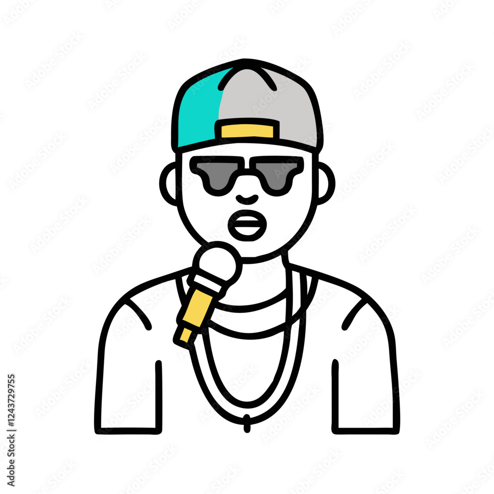 Rapper with microphone and stylish accessories Rapper with microphone and stylish accessories