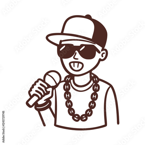 Rapper with microphone and sunglasses,