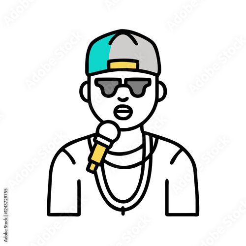 Rapper with microphone and stylish accessories