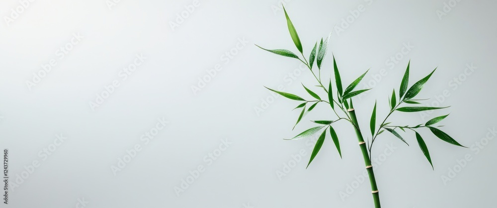 Green bamboo twig with leaves isolated on a light background showcasing its elegant structure and natural beauty. Green bamboo twig with leaves isolated on a light background showcasing its elegant structure and natural beauty.