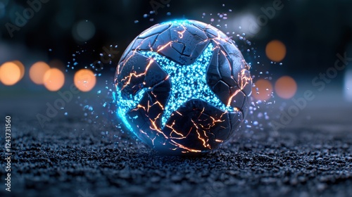A captivating futuristic scene of a high tech football match where a glowing ball dazzles and dances through the midfield showcasing the advancements in sports technology and the future of the game