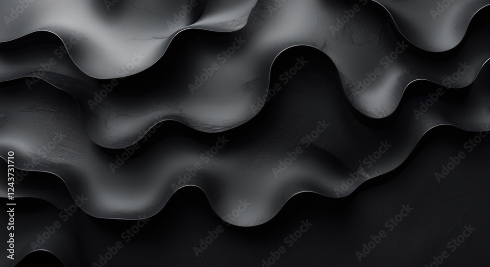 Textured wavy black abstract background with smooth, layered surfaces creating depth and modern aesthetic ideal for design projects. Textured wavy black abstract background with smooth, layered surfaces creating depth and modern aesthetic ideal for design projects.