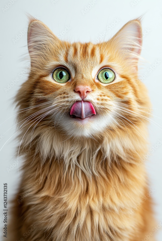 Adorable Ginger Cat with Green Eyes Sticking Out Tongue Against Light Background in a Playful Pose Capturing Cute and Delightful Expression Adorable Ginger Cat with Green Eyes Sticking Out Tongue Against Light Background in a Playful Pose Capturing Cute and Delightful Expression