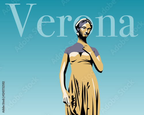 Vector illustration of Giulietta statue in Verona (Italy) photo