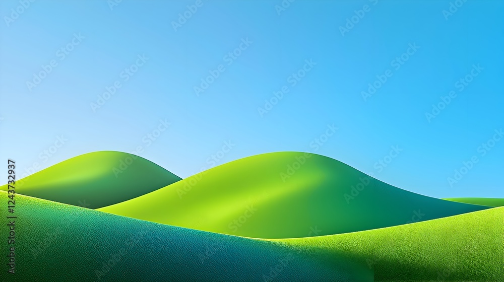 Obraz premium A Vibrant Landscape of Rolling Green and Blue Hills Under a Clear Sky. The simplicity and vivid colors make it visually appealing and calming, evoking a sense of tranquility and natural beauty.