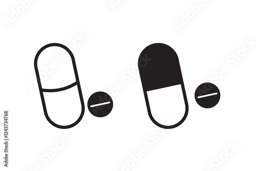 Capsule pill icon. Healthcare, medicine, treatment concept. Flat vector design illustration isolated on white background.
