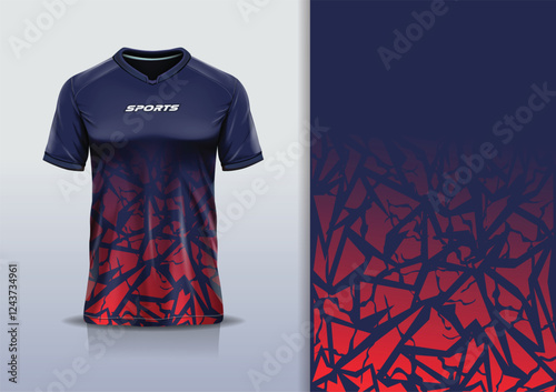 T-shirt mockup abstract pattern texture marble sport jersey design for football, soccer, racing, esports, running, in red blue color