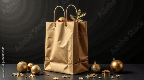 A gold bag is on a table with gold balls scattered around it. The bag is open and the gold balls are arranged in a way that creates a sense of luxury and opulence