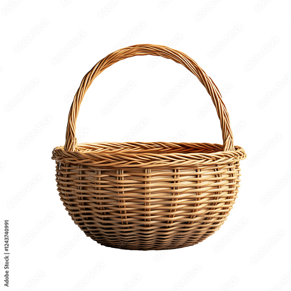 Wicker Basket with Handle Isolated on White Background Wicker Basket with Handle Isolated on White Background
