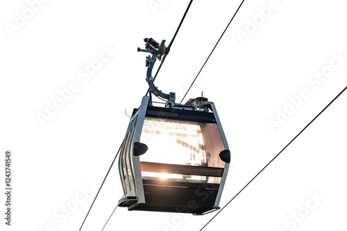 Cable car suspended in the air. Cable car isolated on transparent background png format.