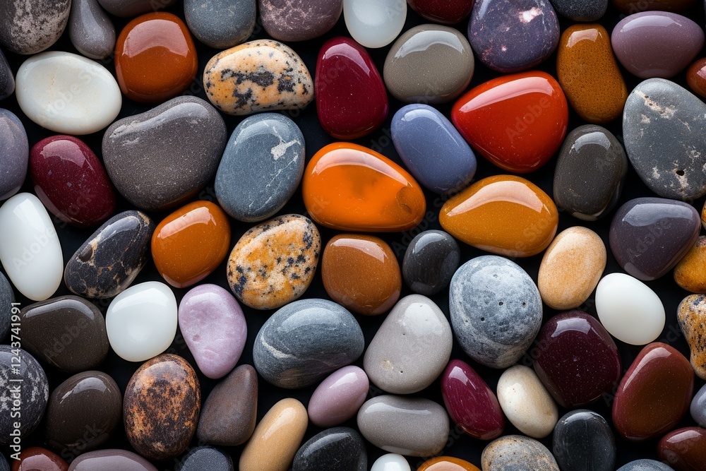 Smooth, vibrant stones arranged in a harmonious pattern Smooth, vibrant stones arranged in a harmonious pattern
