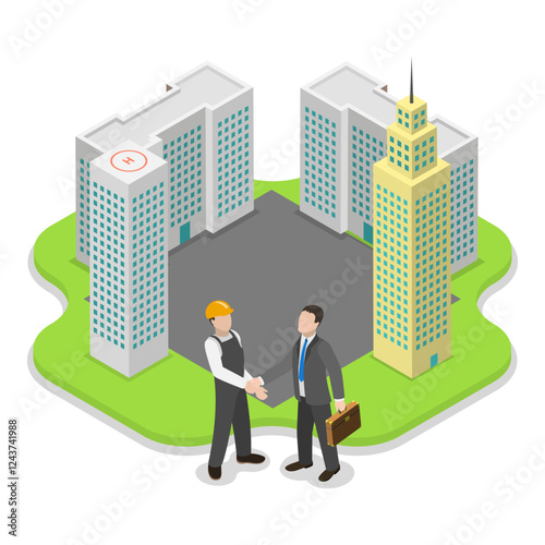 3D Isometric Flat Vector Illustration of Builders And Architects , Construction Business. Item 1