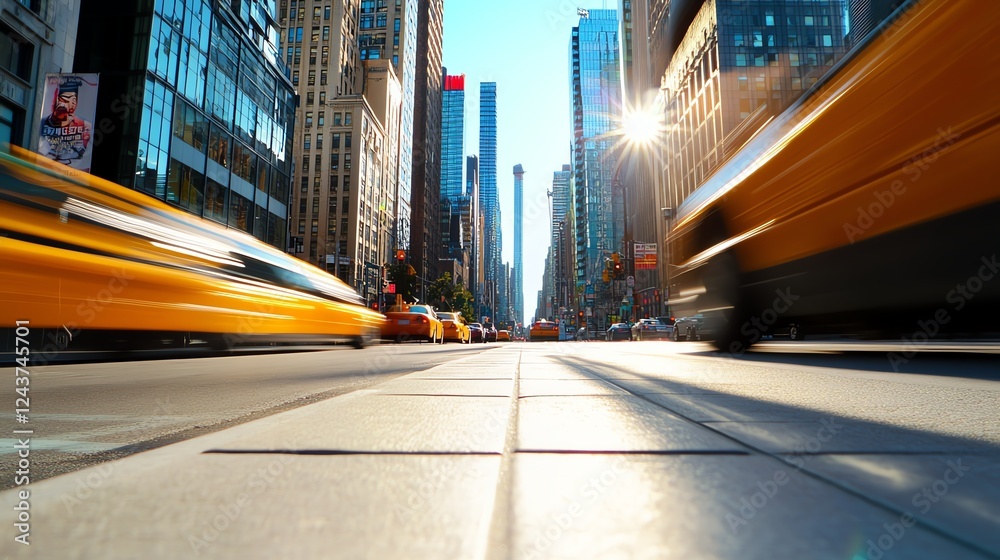Fototapeta premium a busy metropolitan sidewalk, energetic city life, motion blur effect, fastpaced environment, ultrarealistic, isolated on white background