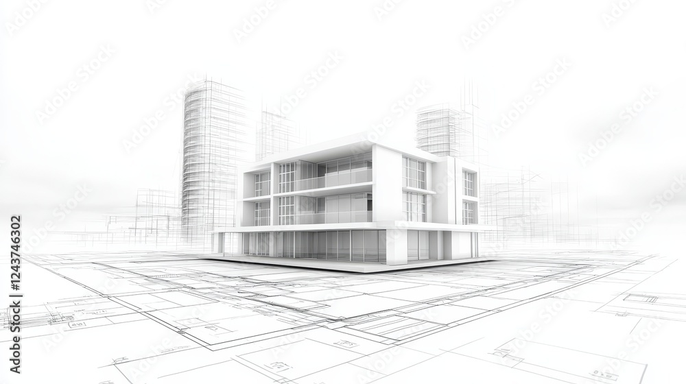 3d rendering of a modern house with detailed blueprints, visualizing architectural innovation 3d rendering of a modern house with detailed blueprints, visualizing architectural innovation