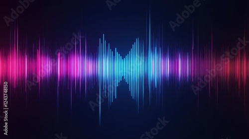 Glowing digital waveforms with blue light creating a futuristic tech and music visualization effect