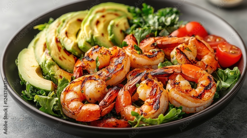 grilled shrimp with avocado salad isolated on transparent background grilled shrimp with avocado salad isolated on transparent background