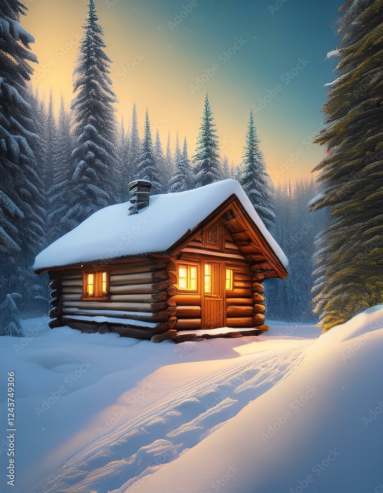 Fototapeta premium Hintergrund Blockhütte im Schnee