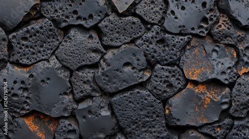 Rugged black volcanic rock texture with porous details and natural rough patterns