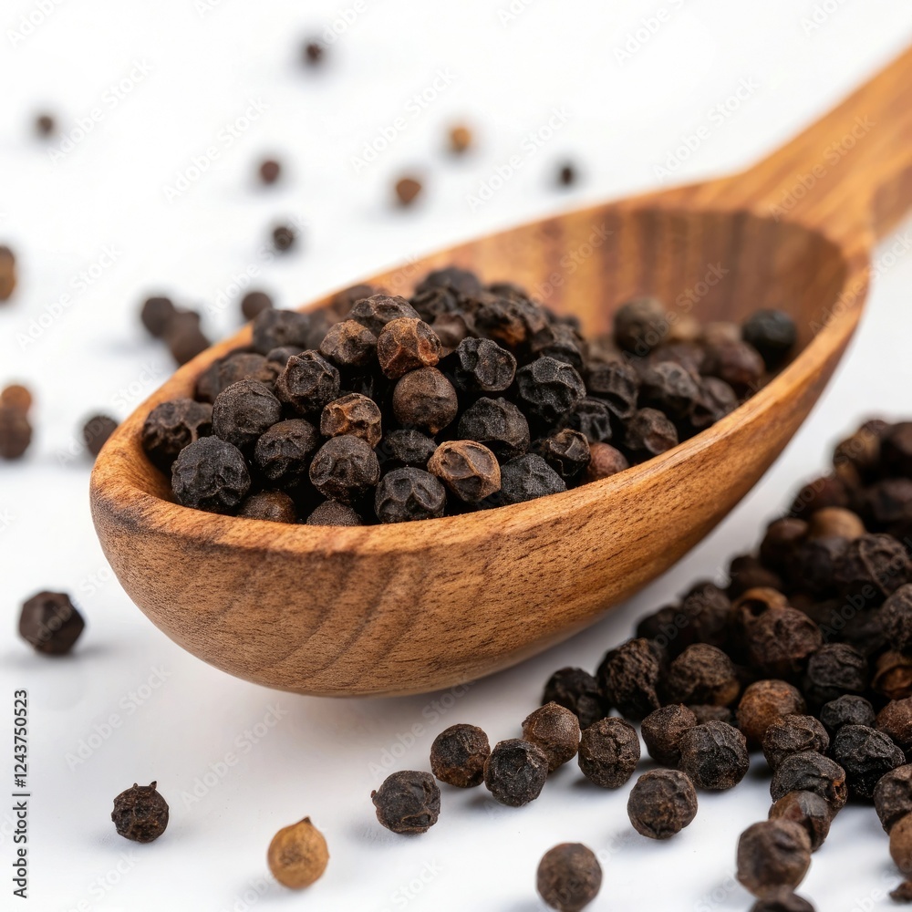 black pepper in a wooden spoon black pepper in a wooden spoon