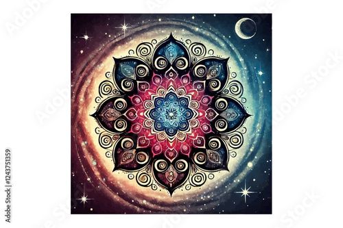 Cosmic Mandala with Celestial Pattern in Vibrant Galactic Colors

