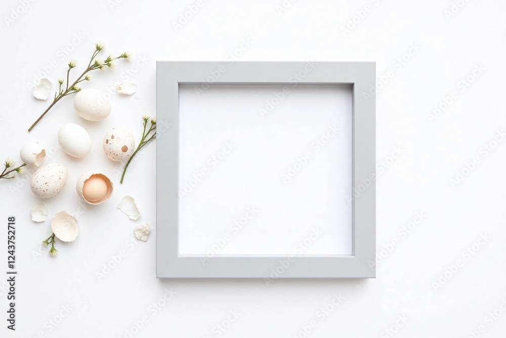 rectangular frame with Easter themed elements on white background rectangular frame with Easter themed elements on white background