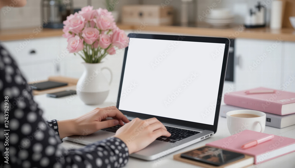 Close up photo of a woman using a laptop for work Close up photo of a woman using a laptop for work