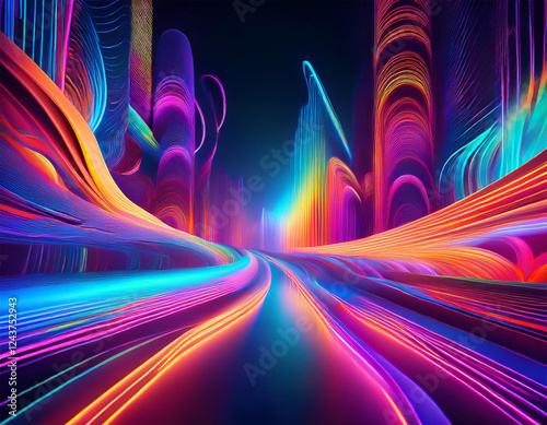 abstract neon light painting with blurred colorful effects photo