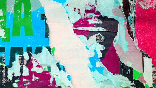 Fototapeta Naklejka Na Ścianę i Meble -  Old grunge posters backgrounds colorful creased crumpled paper backdrop surface placard empty space for text	