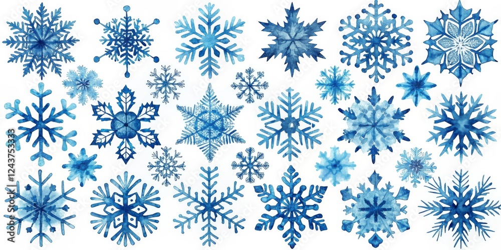 Blue Watercolor Snowflake Collection Winter Wonderland Design Blue Watercolor Snowflake Collection Winter Wonderland Design