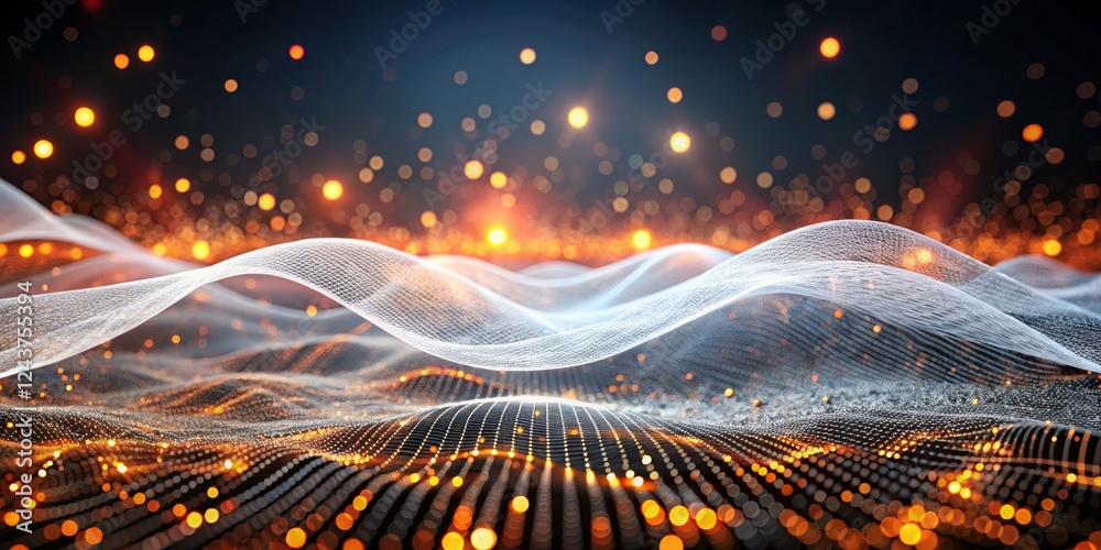 Obraz premium Digital Wave Glowing Bokeh and Mesh Composition