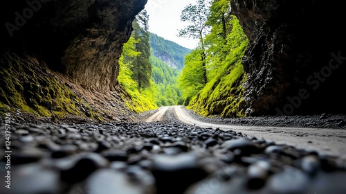 Offroad adventure path through a rugged canyon, dusty trails, extreme terrain, thrilling outdoor exploration, nature s raw beauty photo