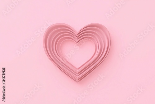 stylized 3D heart made of layered paper on solid pink bg