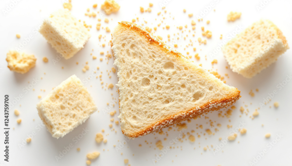 Crumbly White Bread Slice with Broken Pieces Crumbly White Bread Slice with Broken Pieces