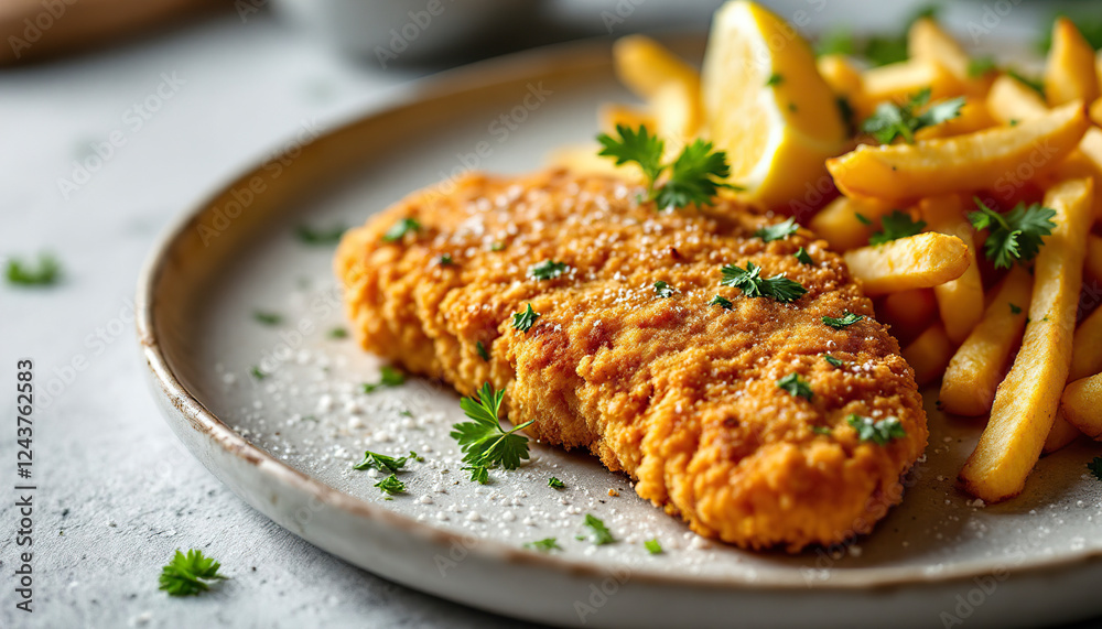 Crispy Breaded Chicken with Golden Fries Crispy Breaded Chicken with Golden Fries