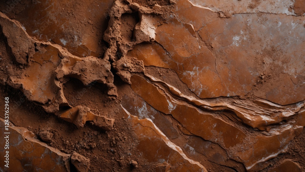 Fototapeta premium Rustic brown marble texture with earthy tones and rugged surfaces suitable for backgrounds or decorative elements in design projects.