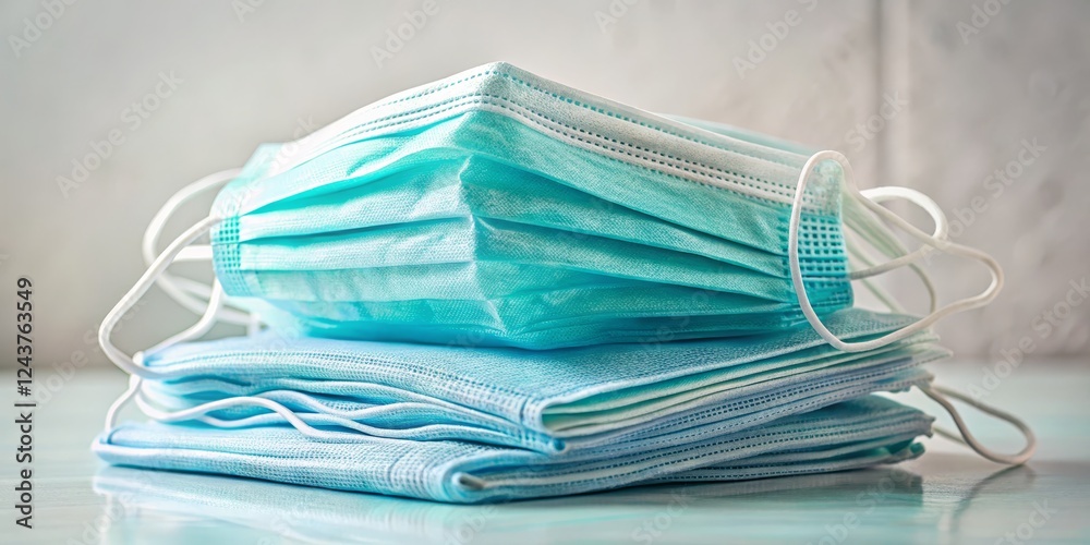 Stack of Blue Surgical Masks on a Light Surface for Health Concept Stack of Blue Surgical Masks on a Light Surface for Health Concept