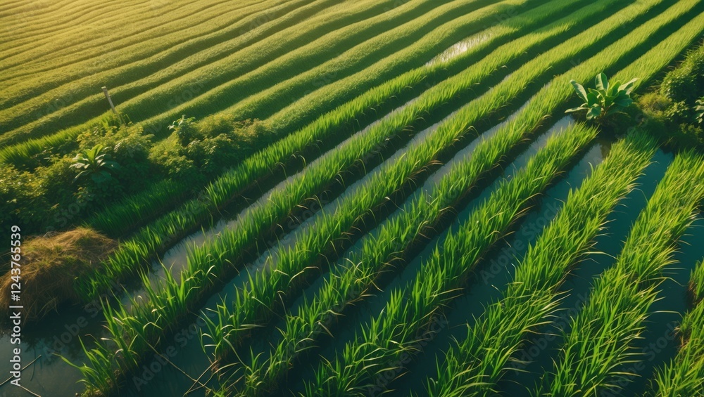 Aerial photography of lush green paddy fields in Sekinchan Malaysia showcasing agricultural landscape and vibrant crop patterns. Aerial photography of lush green paddy fields in Sekinchan Malaysia showcasing agricultural landscape and vibrant crop patterns.