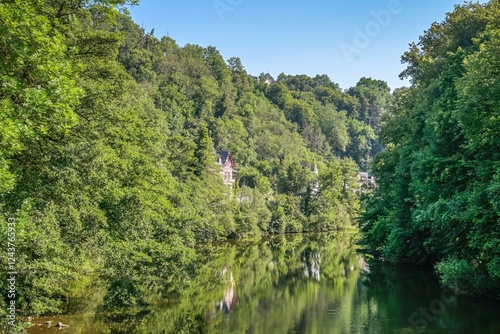 Fluß Lahn bei Weilburg, Landkreis Limburg-Weilburg, Hessen, Deutschland photo