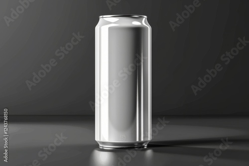 Elegant vector art of a white aluminum drink can, featuring a polished metallic surface and precise detailing, isolated on a light background