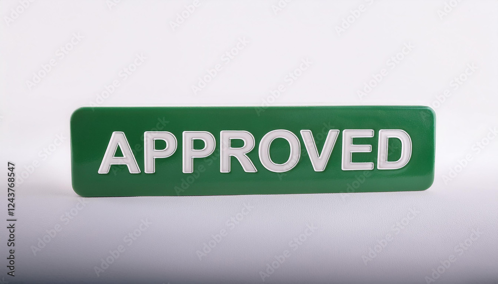 Green sign with text APPROVED on white backdrop. 3D render. Green sign with text APPROVED on white backdrop. 3D render.