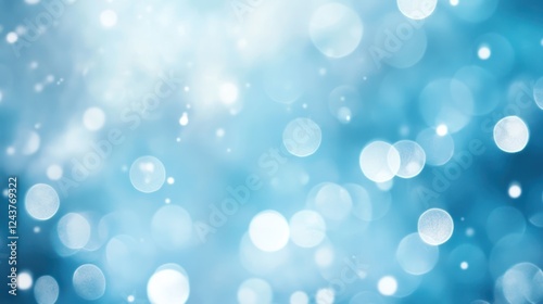 Blue bokeh lights winter snow background, website design