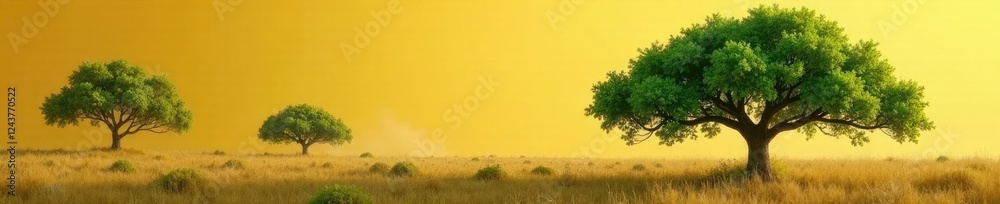 Fototapeta premium Galhos verde with a few dry branches stuck in between them against a yellowish-brown sky, sky, dry