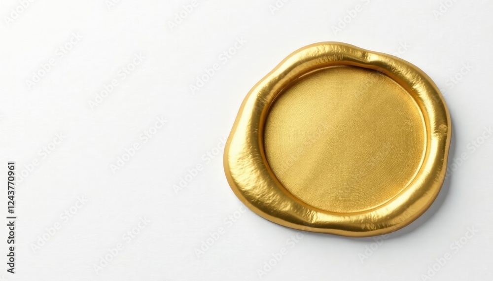 Gold-plated seal on a white background with subtle texture, elegant, shiny, glossy Gold-plated seal on a white background with subtle texture, elegant, shiny, glossy