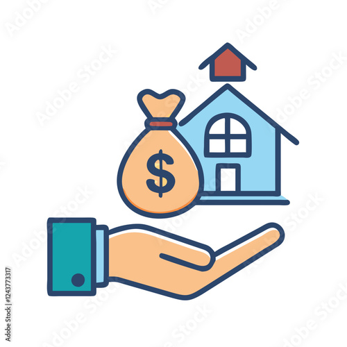 hand holding house and money bag symbolizes investment