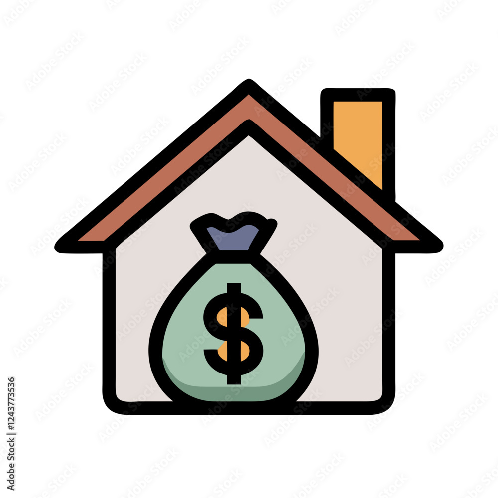 House with money bag symbolizes wealth and investment House with money bag symbolizes wealth and investment