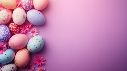 Easter background with easter eggs and flowers
