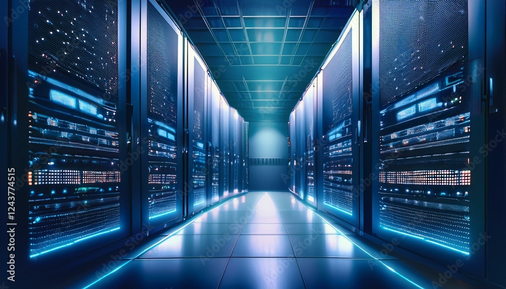 Fototapeta premium The allure of blue light captivates IT professionals. 